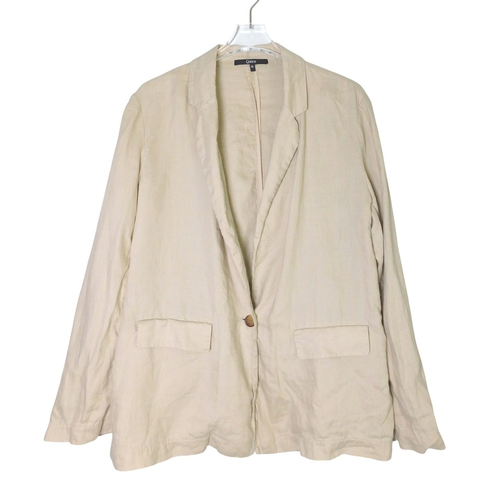 Quince Womens XL 100% European Linen Single Button Blazer Beige KDW01 FA22